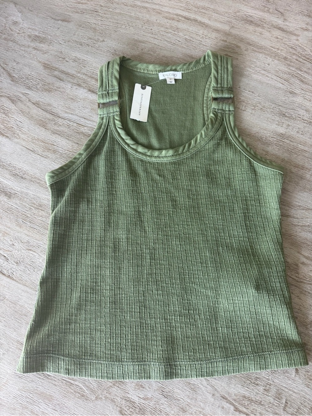 Pilcro Light Olive Ribbed Tank Top with Stitched Straps - Picture 1 of 2